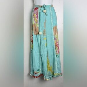 Ranees wide leg floral, Indian cotton and crochet pants with tassels